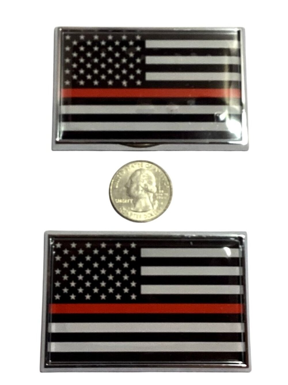2 Pcs Thin Red Line American Flag High Gloss Emblem Badge Adhesive Back NEW